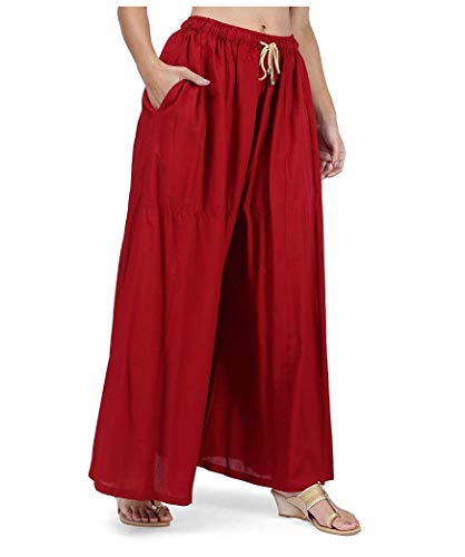 Image of TNQ Full Flared Cotton Palazzo Pants || Gold Print Printed Sharara Garara || Ethnic Or Casual Wear