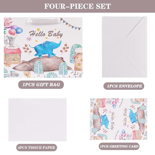 Jaywayang 12.6 Inch Large Baby Boy Girl Gift Bag With Tissue Paper And Greeting Card For Unisex Baby Shower thumb #4