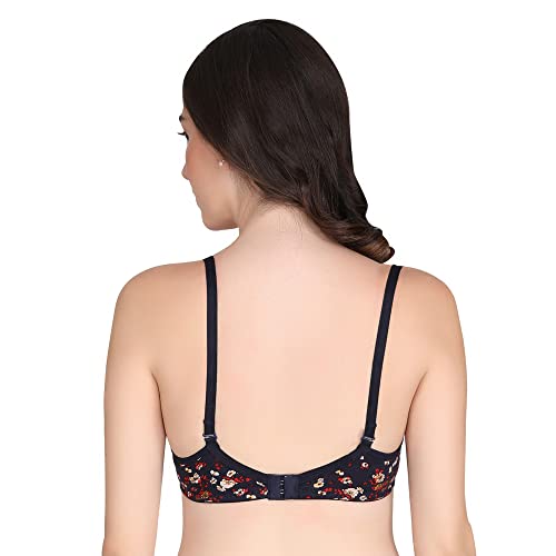 Image of Flower Print Bra for Women - Made of Pure Cotton Full Coverage Non Wired Pushup Soft Cup for T-Shirt Saree Dress Sports Garment for Daily Use Everyday