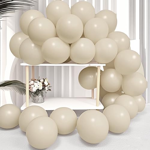Image of Firomi Beige Latex Balloons 12-inch 100 Pack (with 3 Ribbons) | Big Helium Thicken Sand Balloon for Wedding Birthday