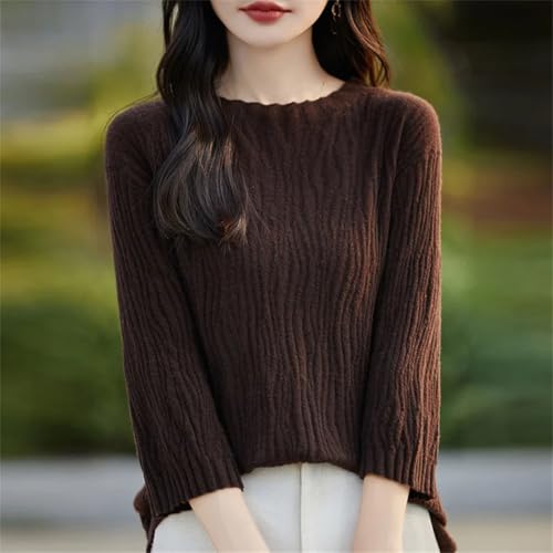Women's Merino Wool Sweaters Crew Neck Pullover Textured Knit Three Quarter Sleeve Spring Autumn Base Layer Top4