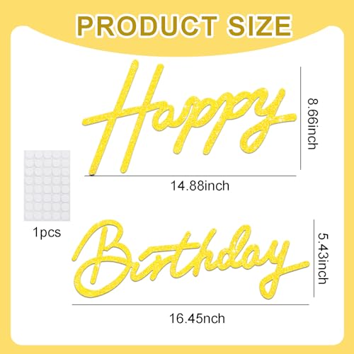 Image of TONIFUL Happy Birthday Sign for Backdrop - Glitter Yellow Felt Banner - Includes Dot Glue - Perfect for Birthday Party Backdrop,Wall Decr,Balloon Arch,Photo Background