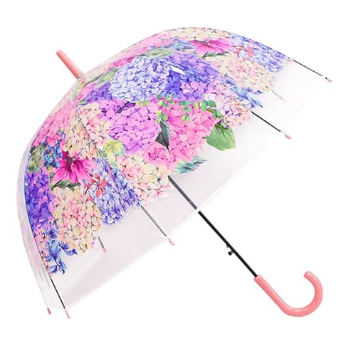 Chesoon Flower Pink Umbrella for Women Ladies Clear Dome Windproof Rain Umbrella Auto Opened with 8 Ribs and Curved Handle,Pink