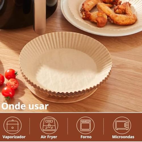 Kit com 50 Papéis Descartáveis Antiaderentes para Air Fryer, Compatíveis e Resistentes