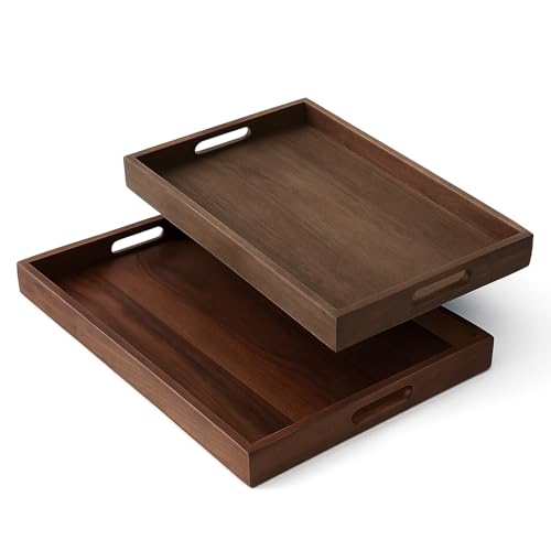 SHENLIU 2 Pcs Acacia Wood Serving Trays with Handles, 2