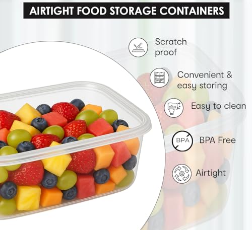 BH | 4 Pcs of Food Storage Containers with Lids | 500ml | Air Tight | Leakproof | Stackable | BPA-Free | Clear | Rectangle | Home, Office, Kitchen, School Lunch and Pantry - By BEST HOUSE - Image 3
