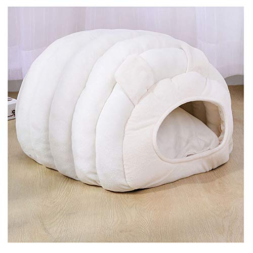 YAOTT Haustierhöhle für Katzen Warm Schlafsack Weiches Bequemes für Katze Kleine mit Wendekissen Waschbar Hund Haustiere Iglu Bett Katzenkorb Weiß 47×38×32cm Cover