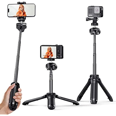 ATUMTEK Mini Tripod Stand Compatible with Camera / Cell Phone / GoPro, Extendable Selfie Stick with Phone Clamp, 1/4" Thread and Ball Joint Buckle, Portable for Vlogging, Live Steaming, Videos Cover