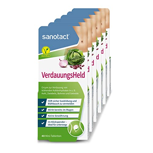 sanotact VerdauungsHeld Hilft bei Verdauung von Getreide, Kohl & Hülsenfrüchten (6 x 40 Mini Tabletten) Cover
