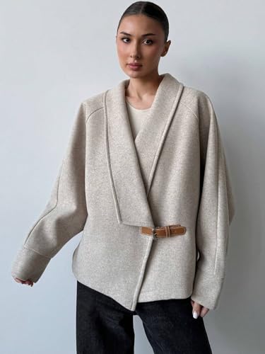 Stylish Apricot Womens Casual Coat with Raglan Sleeves and Shawl Collar for Fall/Winter 2025 (Large) - Image 6