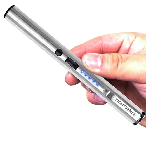 FIGHTSENSE Pen Stun Gun for Self Defense Battery Life Indicator, Belt Clip, Pen Flashlight stun Gun for Women self Defense (Silver)