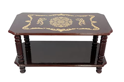 Image of Asian Engineered Wood Wooden Finish Teapoy Coffee Table Printed Design