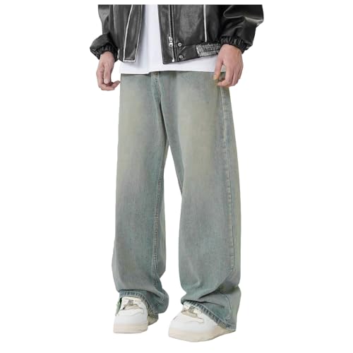 Mens Wide Leg Baggy Jeans Y2K Loose Denim Pants Work Office Trousers Pockets Streetwear