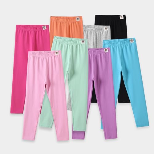 8 Pack Girls Cotton Leggings Yoga Pants for Girls Full Length Stretchy Pants Toddler Girl Solid Basic Leggings2