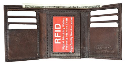 Marshal® Wallet RFID Blocking Men's Leather Slim Trifold Wallet (Brown)