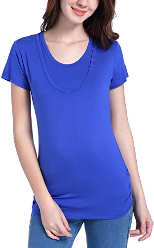 SUIEK Maternity Nursing Tank Tops Breastfeeding Tee Shirt Cami Pregnancy Clothes (Medium, C-Blue (Short Sleeve))