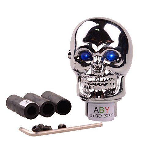 ABy Skull Shape Auto Car Aluminium Alloy Gear Stick Shift Shifter Lever Knob with Blue Led light For Car Manual Transmission and Automatic Transmission Without Lock Button