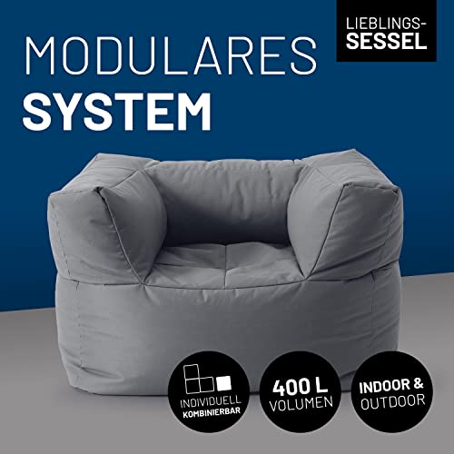 Lumaland Sitzsack-Lounge Modular Sessel | Einfach erweiterbares & leichtes Sofa | Waschbare & Wasserfeste Sitzmöbel für Innenräume & Garten | Indoor & Outdoor Sitz-Garnitur | 96x72x70 cm [Grau]