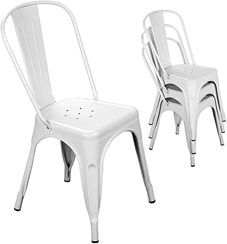 JIASEN Lot de 4 chaises de Salle à Manger en métal de Style Industriel sans Assemblage requis pour Salle à Manger, Salon, Cuisine, café (Blanc) Cover