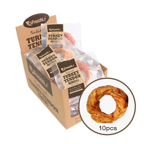 AFreschi Natural Turkey Tendon Ring (L) 10 Units/Box, Dog Treats for Signature Series, All Natural Human Grade Puppy Chew, USA-Sourced Turkey Tendon, Hypoallergenic, Rawhide Alternative
