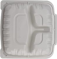 Vista 6 de TIYA - Recipientes de comida Clamshell color blanco, paquete de 150 unidades, 8 x 8 pulgadas, recipientes para llevar, plástico para microondas