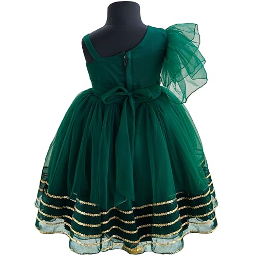 Image of Stanwells Kids Baby Girl Peacock Blue Net Frock Birthday Kids Dress for Girls Short Sleeve Flared Knee Length 6Months-8 Yeras