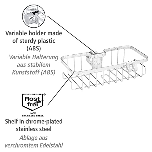 WENKO Floresta Square shower rail caddy, chrome-plated stainless steel shower caddy, assembly without screws or drilling - Image 4