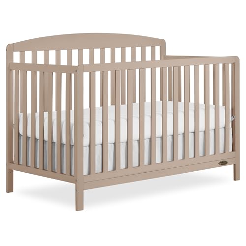 Image of Dream On Me Odelle 5-in-1 Convertible Full-Size Baby Crib in Almond Butter, GreenGuard Gold & BSA Converts to Toddler, Day & Full-Size Bed, Sustainable Pinewood, 3 Mattress Heights