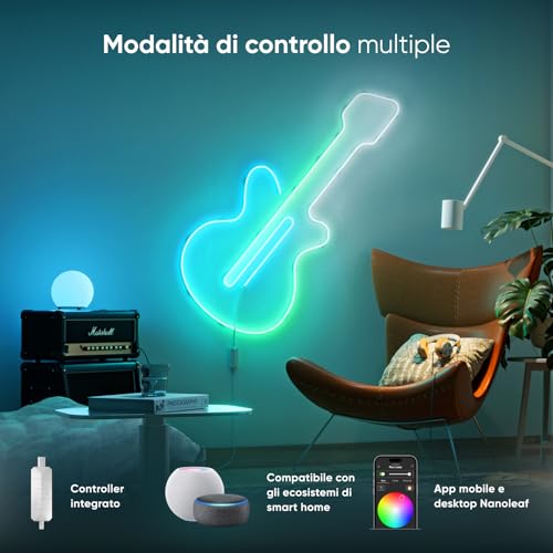 Striscia LED Neon RGB 5m, Wi-Fi Compatibile con Matter, Alexa e Google Assistant, Sincronizzazione Musica e Schermo, DIY, Scene Dinamiche via App, Controllo Vocale, Per Camera e Déco Murale - Illuminazione - Immagine 5