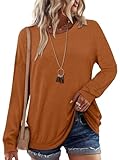 onlypuff Pocket Shirts for Women Long Sleeve Tops Casual Cute Fashion Tunic Tops Ladies Blouse Brown M