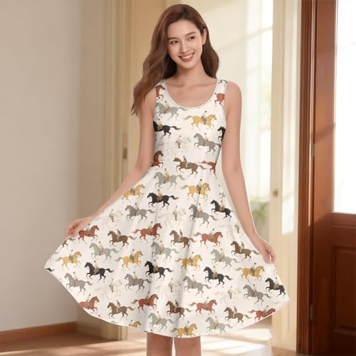 Image of Women Stylish Tank Dresses Sleeveless Round Neck Midi Casual Dress with Pocket for Summer