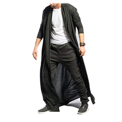 eipogp Men's Ruffle Shawl Collar Cardigan Jackets Open Front Outerwear Cotton Long Drape Cape Poncho Trench Coat Black