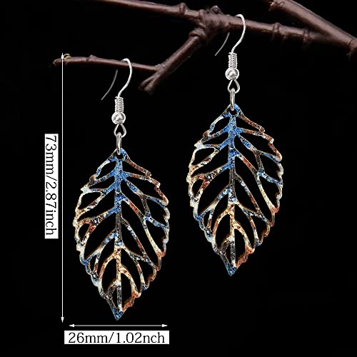 Hanavigar Handmade Bohemian Colorful Nature Wooden Leaf Dangle Drop Earrings Ethnic African Vintage Lightweight Boho Hollow Wood Leaf Hook Earrings For Women Unique Geometry Jewelry  thumb #1
