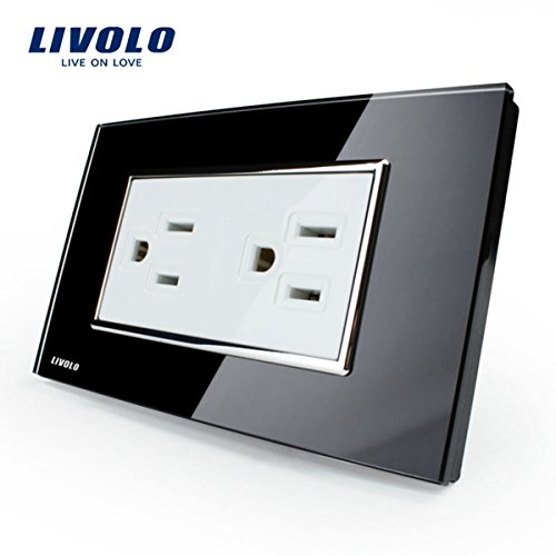 Livolo Black Crystal Glass Wall Power Socket VL-C3C2US-82 AC125-230V