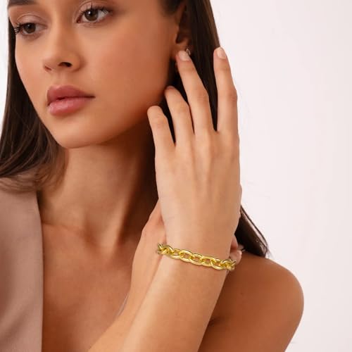 14K Chunky Chain Gold Plated Bracelets for Women, 7.5 Inch Cuban Link Rope Design with Toggle, Non-Tarnish Waterproof Jewelry Gift for Her2