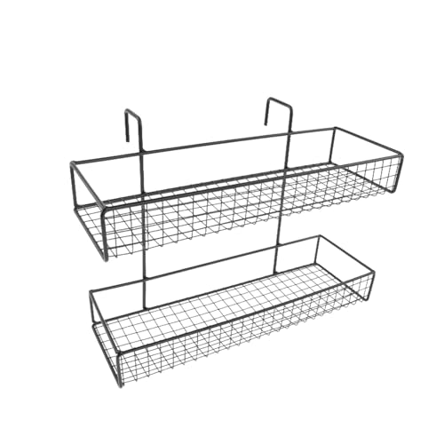 SiaBiced Cubicle Hanging Basket for Office Balcony Flower Pot Stand Plant Railing Shelf for Patio, Black, Double Layer