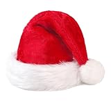Jevrench Santa Hat, Soft Velvet Double Layer, Thick and Cozy Christmas Hats for Adults, Xmas Hat for Holiday Parties