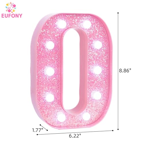 Image of Pink Marquee Light Up Letters, Glitter Alphabet LED Letter Lights for Pink Birthday Party Decorations, Battery Operated Letter Sign for Girls Room Vanity Table Decor, Cool White Lights Letter O