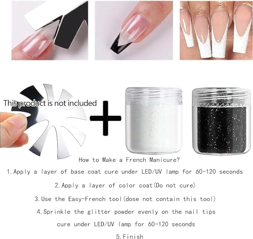 Superfine French Nail Glitter Powder, Black White Glitter Snow Design Nail Sugar Powder Shiny Effect Nail Glitter for Nail Art Flakes Pigment Dust Manicure Accessories DIY Crafts Glitter