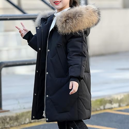 Teen Winter 𝖥𝗎𝗋 Hooded Down Coat Little Boys Girls Padded Thick Windproof Warm Puffer Jacket Casual Comfy Outerwear2