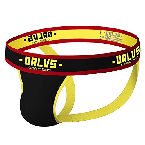 Colored Jockstrap for Men,Breathable Athletic Supporter Underwear Gym Performance Cotton Bulge Pouch Bikini Thongs by Leegor Black