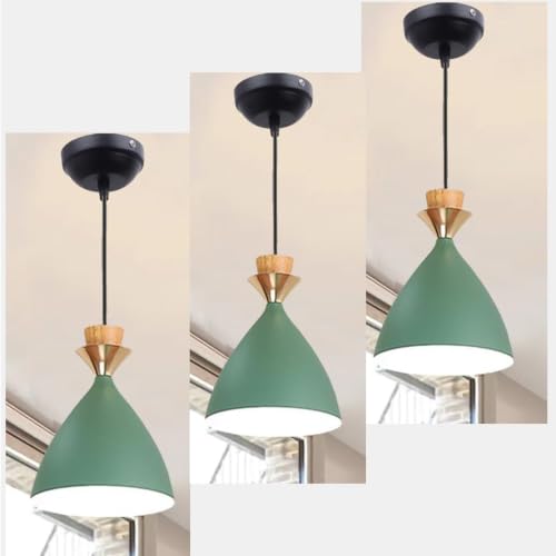Image of aluminium Hanging Bell Shade Light, Green, Bulb Not Included, Pack of 3