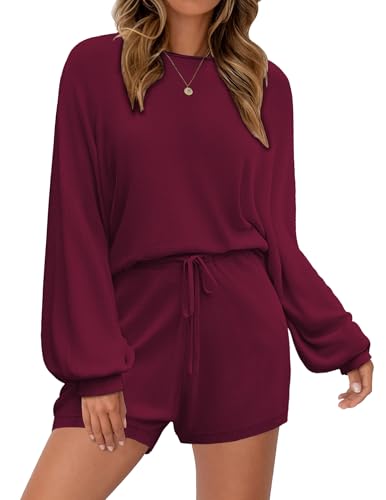 Image of Ekouaer Knit Pajamas Set for Women Lounge Wear Sets Long Sleeve Sweatsuit Matching 2 Piece Outfits Casual Sweater Sets S-XXL