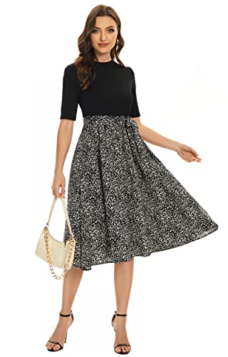 Cismark Womens Ribbed Midi Dress Teacher's Casual Dress For Work Black&White L #TOP4