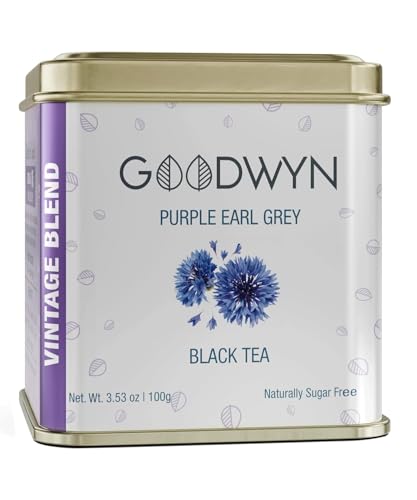 Image of Goodwyn Purple Earl Grey Tea (100g) | Handpicked Speciality Loose Leaf Black Tea with Natural Bergamot Flavour in Reusable Tin Can | Premium Hamper Gift Souvenir