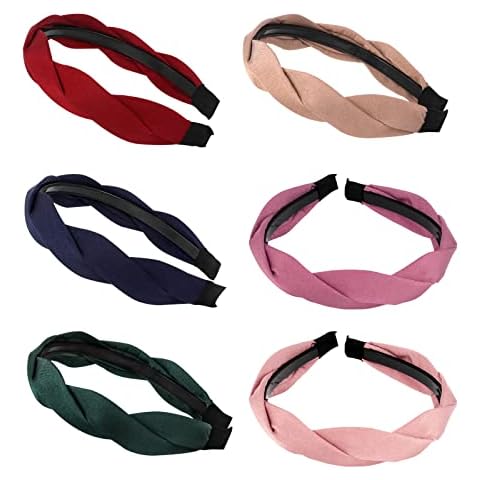 Vintage Wide Hairbands 6Pcs Lady's Headbands Cute Outdoor Twist Wide Hair Band Non Slip Knot Headband for Women Wide Plain Headband for Makeup Wash Face Outdoor, 6 Colors Cover