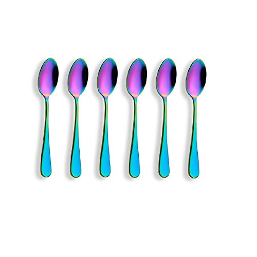 Berglander Titanium Colorful Plated, Multicolor Long Handle Latte Spoon 18/0 Stainless Steel Ice Cream Spoon, Latte Spoon, Cocktail Stirring Spoons, Rainbow Color Soda Spoon, Pack of 6