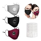  AmyGline Outdoor Baumwolle-Gesichtstuch-Mundschutz,mit Aktivkohlefilter,Wiederverwendbar,Waschbar,Anti-Staub,Atmungsaktiv,Grau Schwarz,für Radfahren Motorrad (3, Rot Schwarz Grau+6Filter)