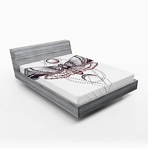 Ambesonne Death Moth 2 Pack Fitted Sheet, Deadhead Butterfly Art, Bed Cover All-Round Elastic Deep Pockets 2 Pieces, Package Contains 2 California King Fitted Sheets, Purple White
