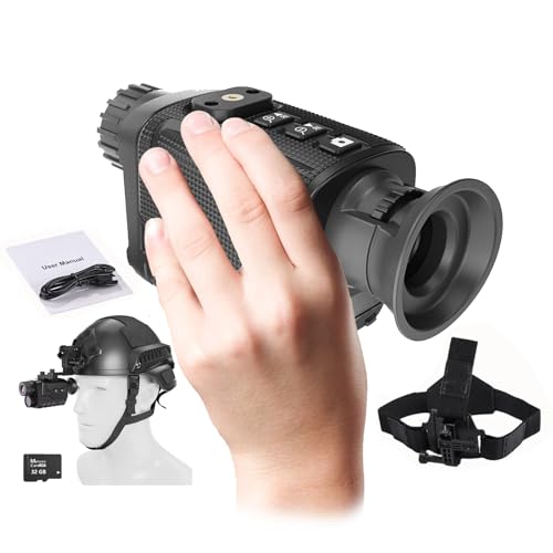 HMWOKPOT Head Mounted Night Vision Monocular, 4K Infrared Helmet Night Vision Goggles 8X Digital Zoom - 32 GB SD Card for HD Recording